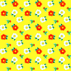 水彩イラストのかわいい花柄シームレスパターン　椿