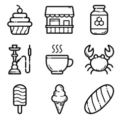 Food Set Flat Icon Set Isolated On White Background