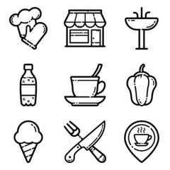 Food Set Flat Icon Set Isolated On White Background