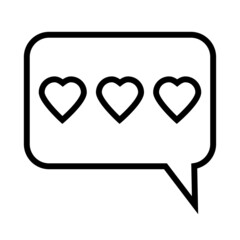 Rectangle chat icon. Outline art. Hearts sign. Dialogue symbol. Communication message. Vector illustration. Stock image. 