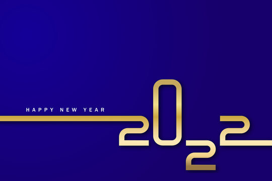 Happy new year 2022. Golden numbers with Christmas decoration and confetti on blue background. Holiday greeting card design.