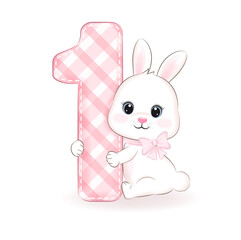 Cute little rabbit,  First Birthday party, Happy birthday 1 year old