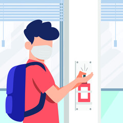 An employee starts to come to work after a long time work from home. Vector colorful illustrator. Office.