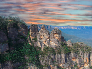 Echo Point Blue Mountains three sisters Katoomba Sydney NSW Australia vibrant colourful sky