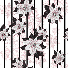 christmas rose flower and snowflake design - seamless vector repeat pattern, use it for wrappings, fabric, packaging and other print and design projects