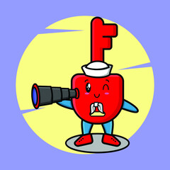 Cute mascot cartoon Padlock key sailor with hat and using binocular cute modern style design for t-shirt, sticker, logo element