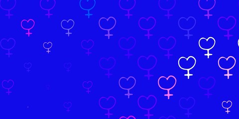 Light Pink, Blue vector pattern with feminism elements.