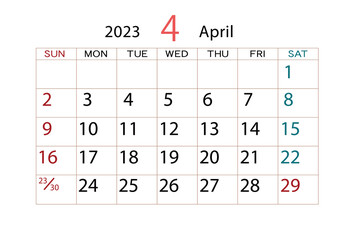 2023年カレンダー4月