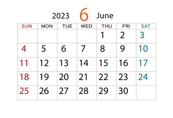 2023年カレンダー6月 - obrazy, fototapety, plakaty