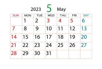 2023年カレンダー5月