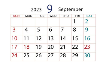 2023年カレンダー9月