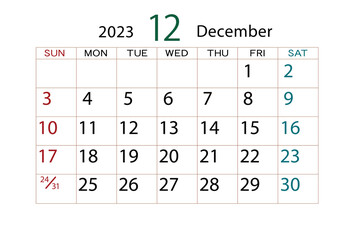 2023年カレンダー12月
