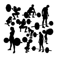 Gym exercise with barbell silhouettes. Good use for symbol, logo, mascot, icon, sign, or any design you want.