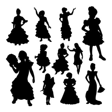 Kid dancing flamenco silhouettes. Good use for symbol, logo, mascot, icon, sign, or any design you want.