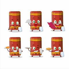 happy red ruler waiter cartoon character holding a plate