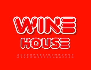 Vector bright Sign Wine House. Red Glossy Font. Creative Alphabet Letters and Numbers