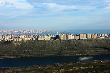 The beautiful city of Baku on the edge of the mountain.