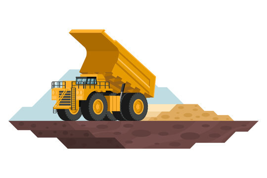 mining truck unloading construction and mining waste with heavy machinery 3d