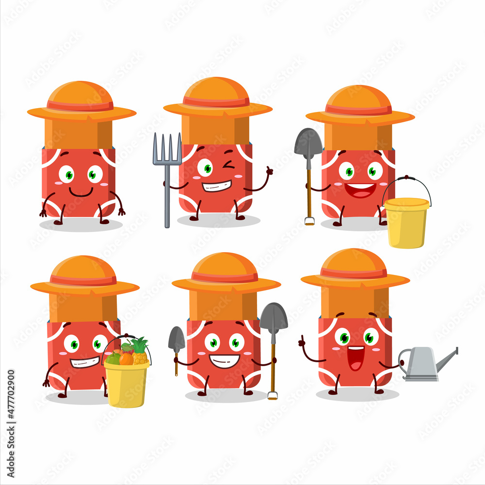 Wall mural Farmer red eraser cute mascot character with fork