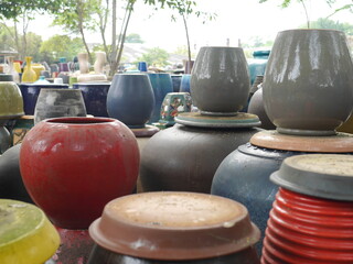 picture of ceramic pot  multicolored stacked