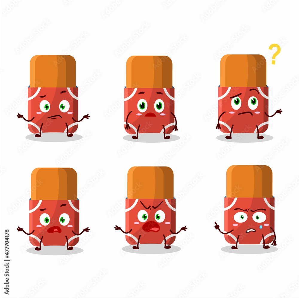 Sticker Cartoon character of red eraser with what expression