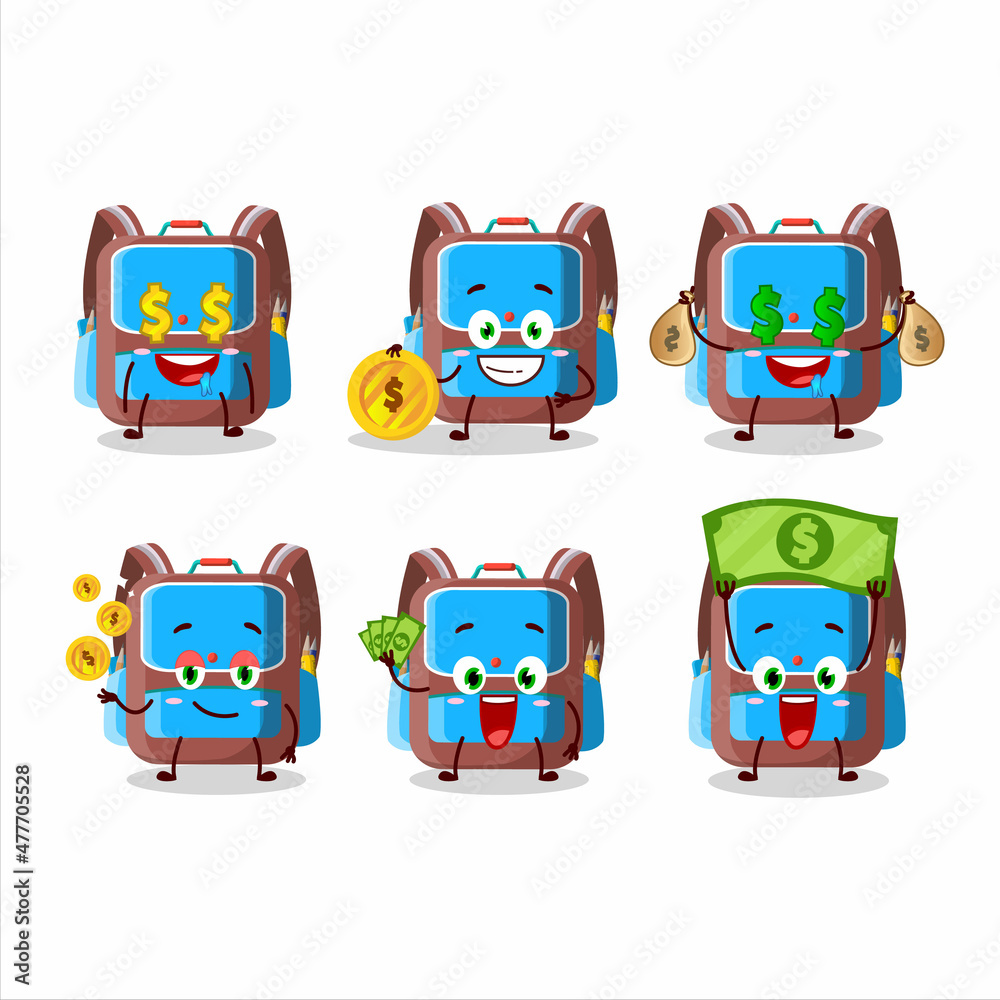 Poster Backpack children cartoon character with cute emoticon bring money