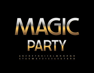 Vector Luxury Emblem Magic Party.   Elegant Golden Font. Artistic Alphabet Letter and Numbers