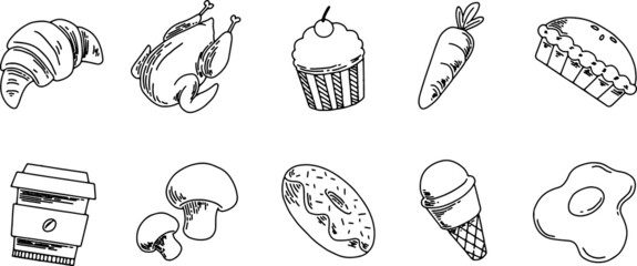 Set of hand drawn illustrations of foods & beverages
