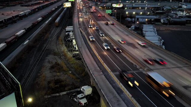 Aerial Drone Timelapse of Traffic on Interstate 95 In Philadelphia