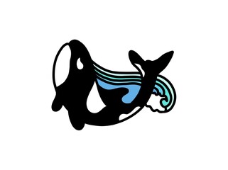 Whales and Waves Logo Design Vector