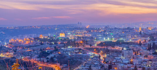 Sunset view of Jerusalem old and new city - obrazy, fototapety, plakaty