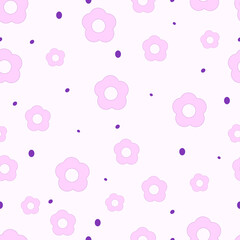 Floral seamless pattern. Cute print with daisies and round spots. Vector illustration