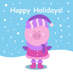 Happy holidays illustration with cute animals 5