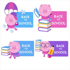 Back to school illustration with cute animals collection 4