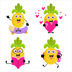Collection of cute pineapple cartoon illustration characters 1