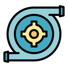 Hydro power turbine icon. Outline hydro power turbine vector icon color flat isolated