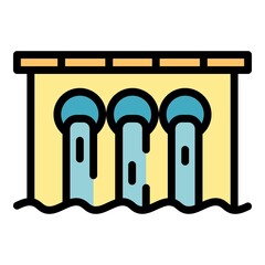 Hydro power building icon. Outline hydro power building vector icon color flat isolated