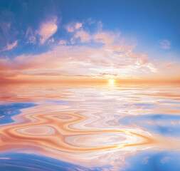 Coucher de soleil ou lever de soleil reflété sur un plan d& 39 eau pastel calme