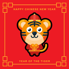 Vector illustration tiger mascot character celebrating chinese new year