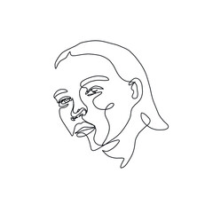 One line woman portrait. Hand drawn abstract face.  Minimal art. Trendy style. 