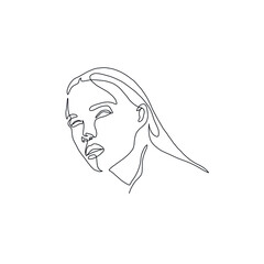 One line woman portrait. Hand drawn abstract face.  Minimal art. Trendy style. 