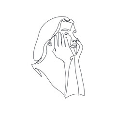 One line woman portrait. Hand drawn abstract face.  Minimal art. Trendy style. 