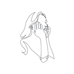 One line woman portrait. Hand drawn abstract face.  Minimal art. Trendy style. 