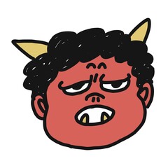 目つきの悪い赤鬼の顔のイラスト