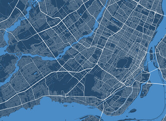 Detailed map poster of Montreal city, linear print map. Cityscape urban panorama.