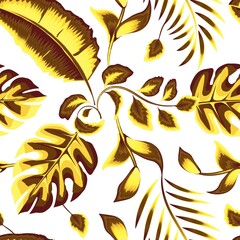monochromatic vintage color tropical banana monstera leaves and fern leaf plants foliage seamless pattern on light background. fashionable prints texture for shirt cloth or textile. Exotic summer 