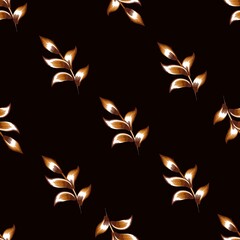 Abstract seamless pattern with bright tropical plants leaves and foliage on dark background. Vector design. Jungle print. Floral background. Printing and textiles. Exotic tropics. Summer design