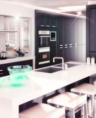 Fototapeta na wymiar Contemporary Loft Kitchen in Design - 3D Visualization