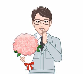 青い作業着の男性