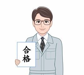 青い作業着の男性